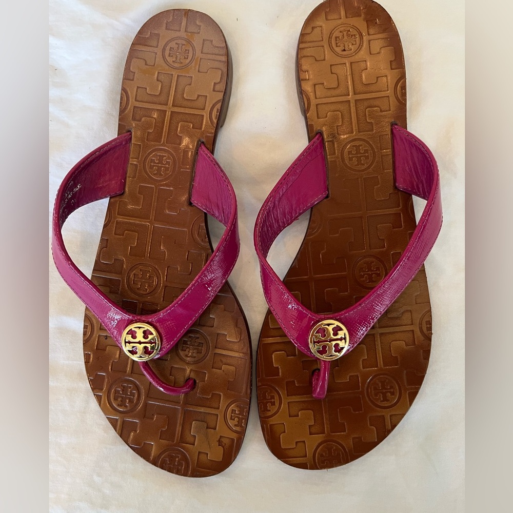 Tory Burch Raspberry Logo Sandals, Size 7